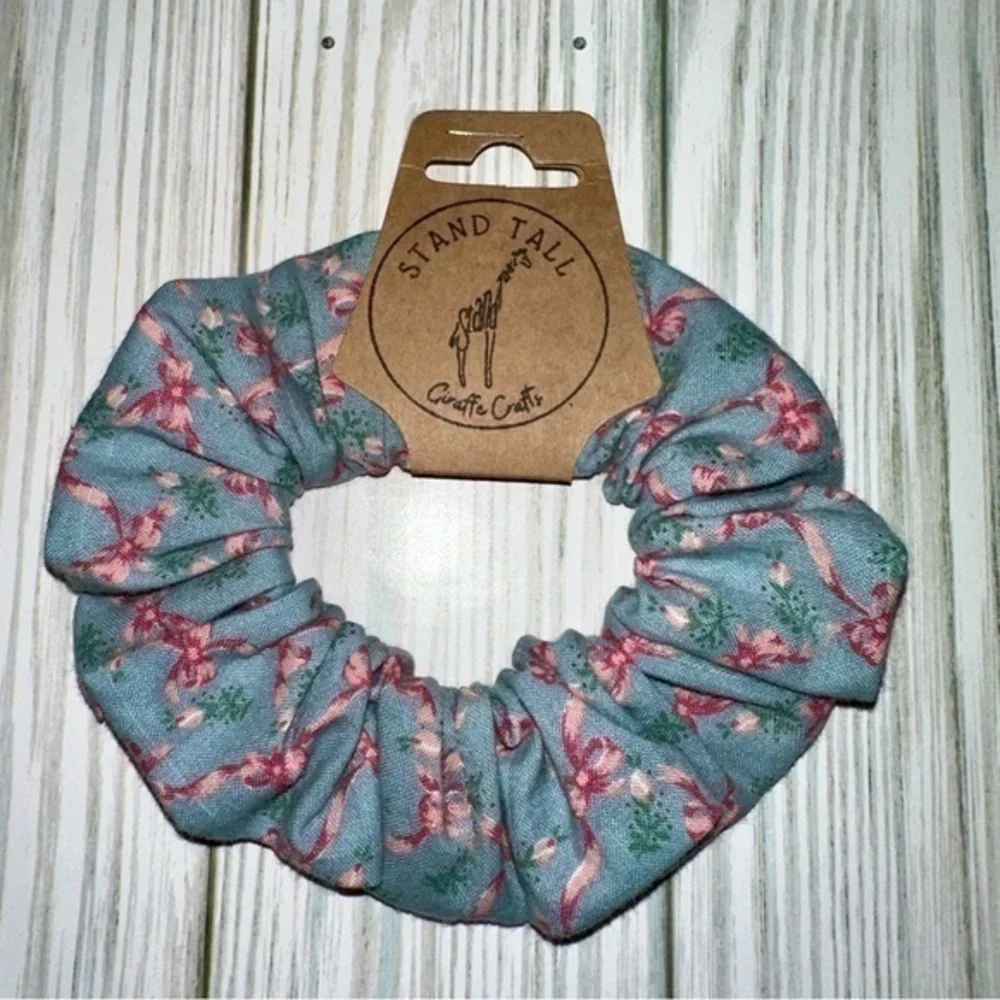 $7ea or 3/$15 mini pink bows on baby blue hair scrunchie new